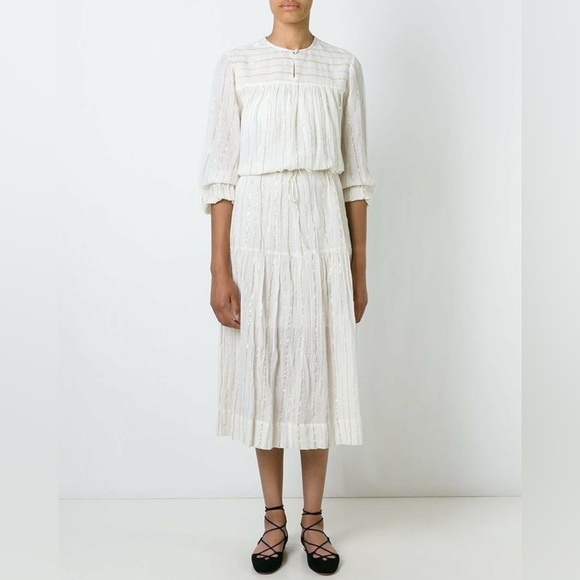 Isabel Marant Dresses & Skirts - ISABEL MARANT ÉTOILE Peasant Style Dress White with Gold Stripes Size 36